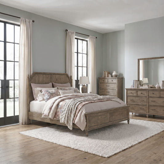 Hickory Grove Queen Panel Bed, Dresser & Mirror, Chest