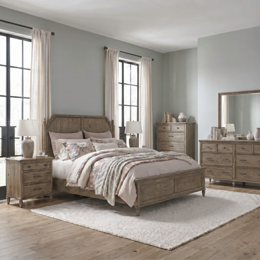 Hickory Grove Queen Panel Bed, Dresser & Mirror, Chest, Night Stand