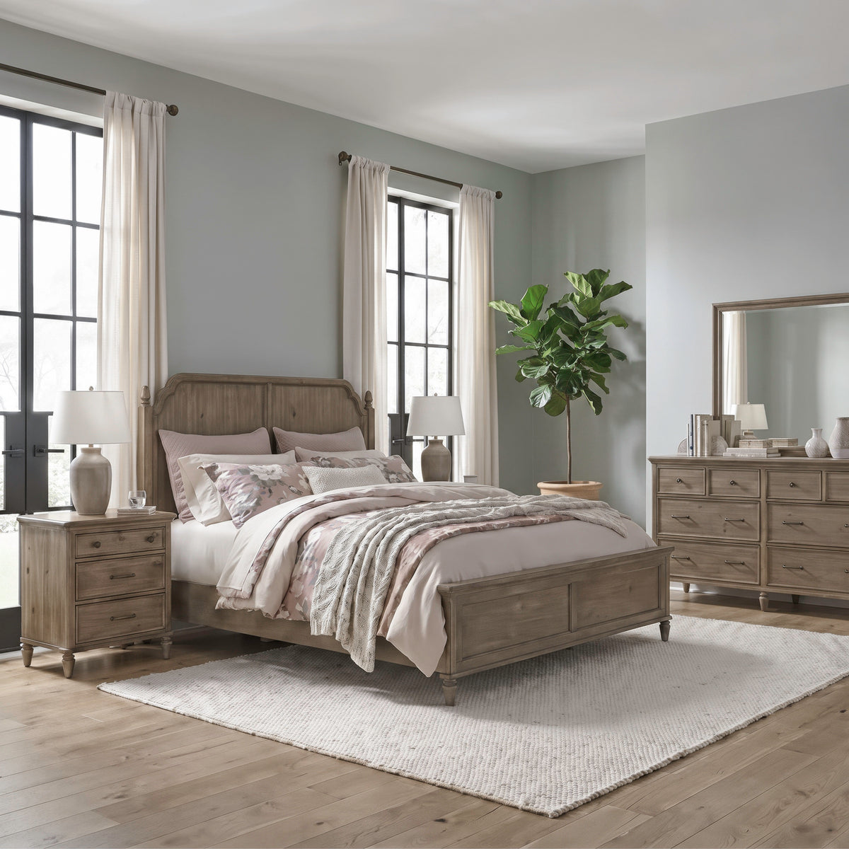Hickory Grove Queen Panel Bed, Dresser & Mirror, Night Stand