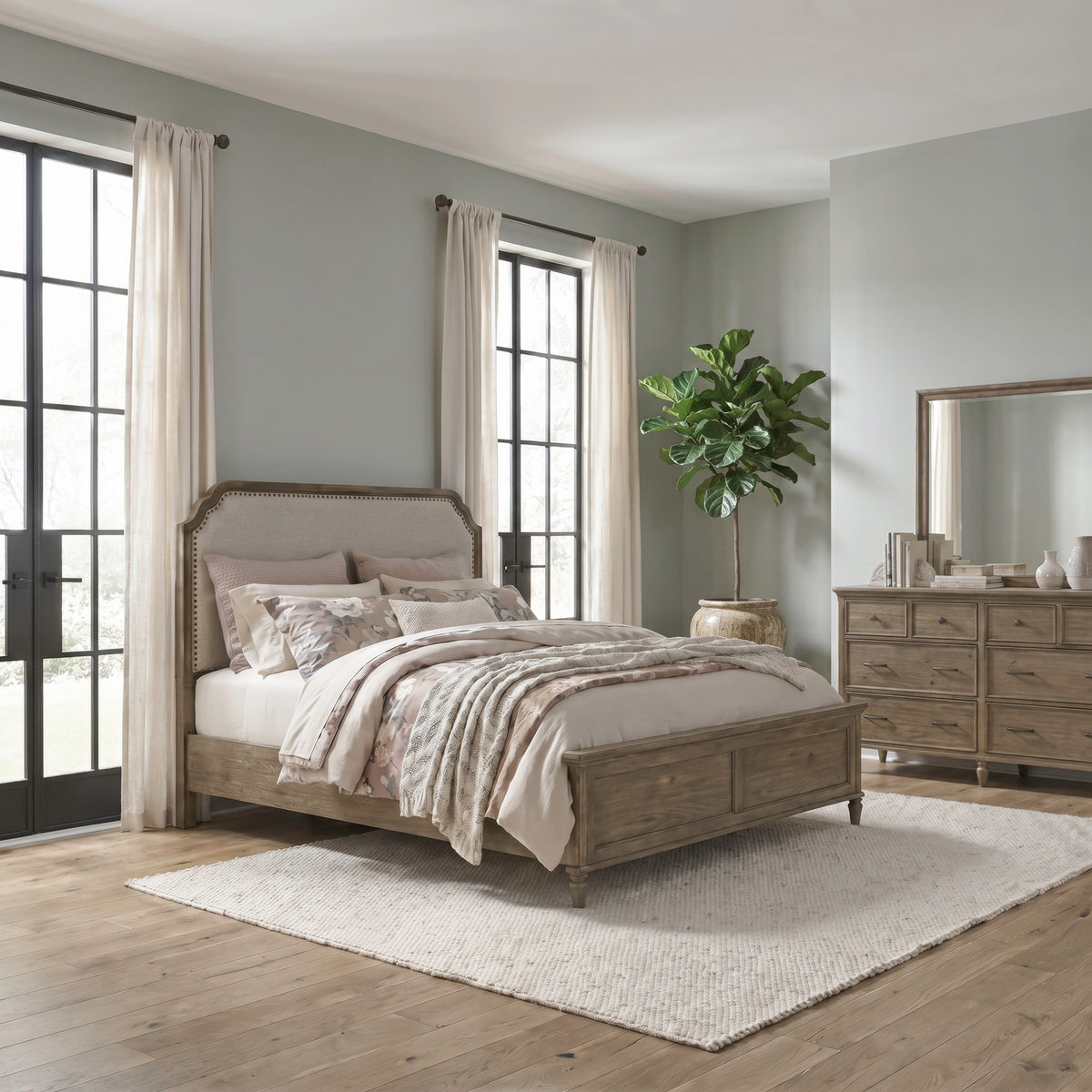 Hickory Grove Queen Uph Bed, Dresser & Mirror