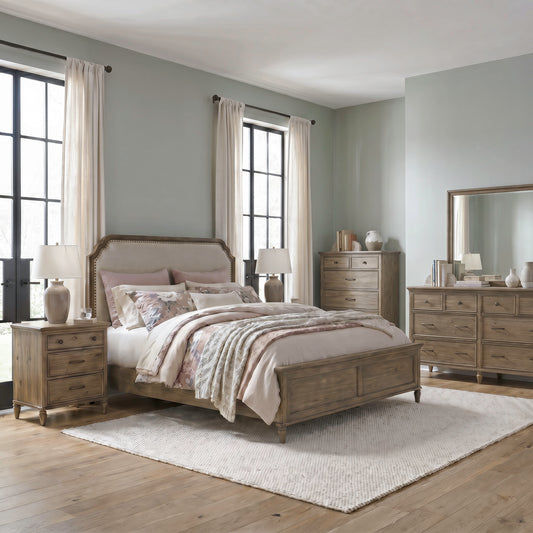 Hickory Grove Queen Uph Bed, Dresser & Mirror, Chest, Night Stand
