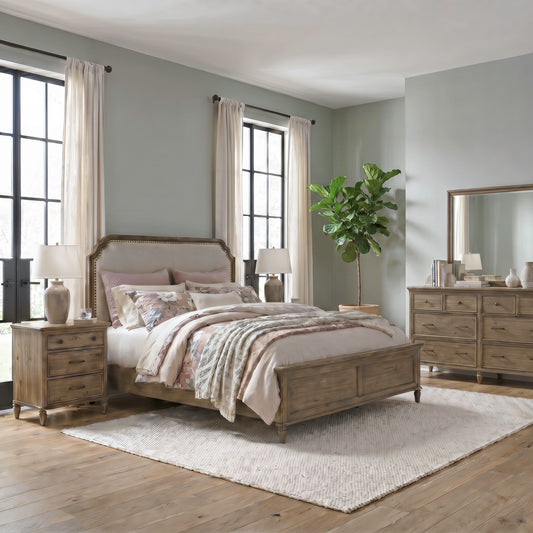 Hickory Grove Queen Uph Bed, Dresser & Mirror, Night Stand