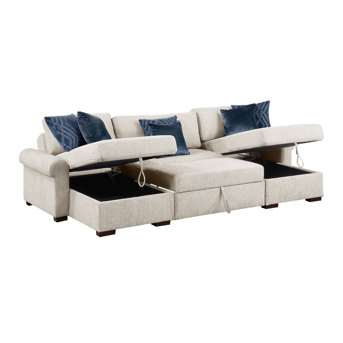 Isla 3-Piece Sectional with Two Reversible Chaises, Pull-out Bed, Hidden Storage, Click Motion Back and Two Roll Arms