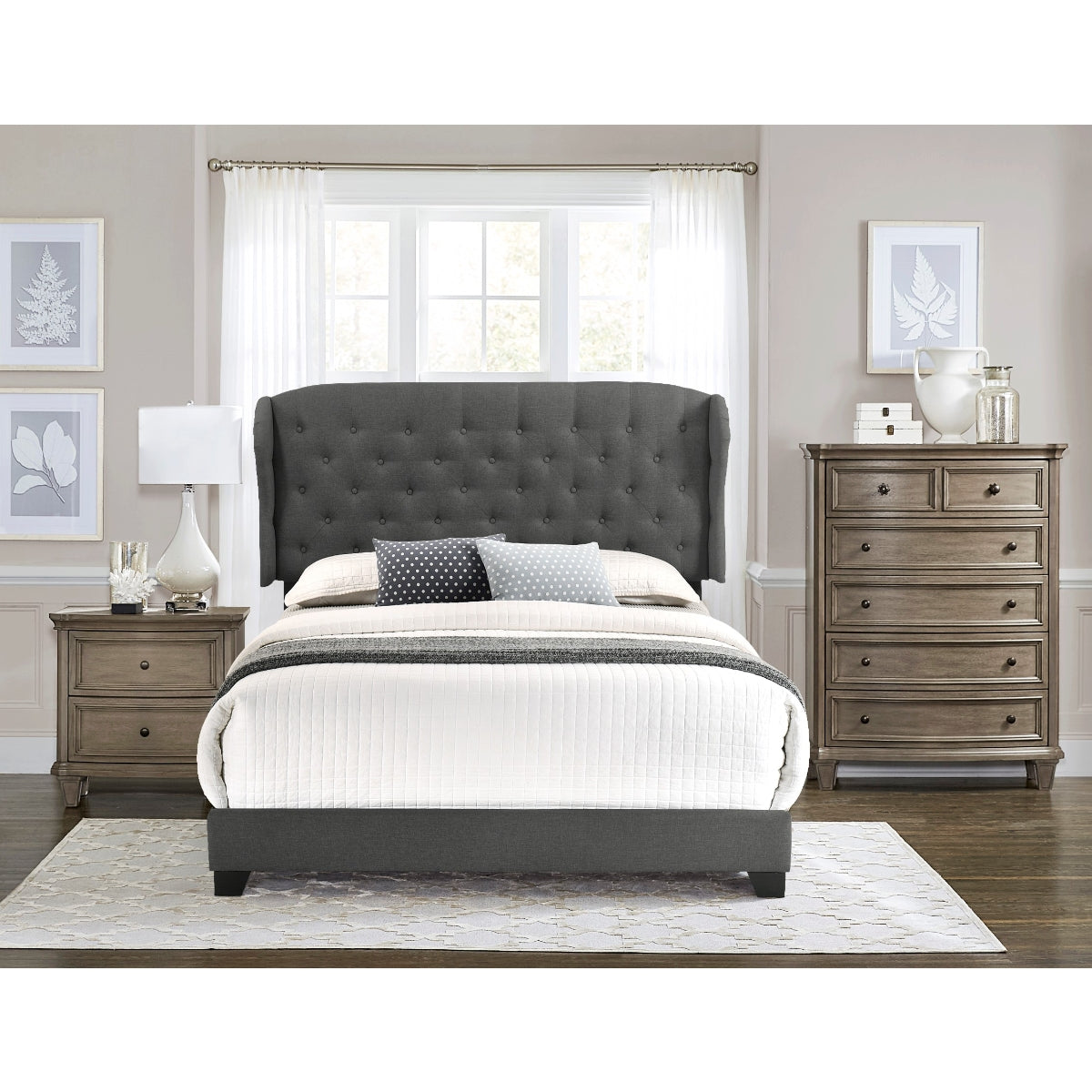 Twin Bed With Dark Grey Fabric