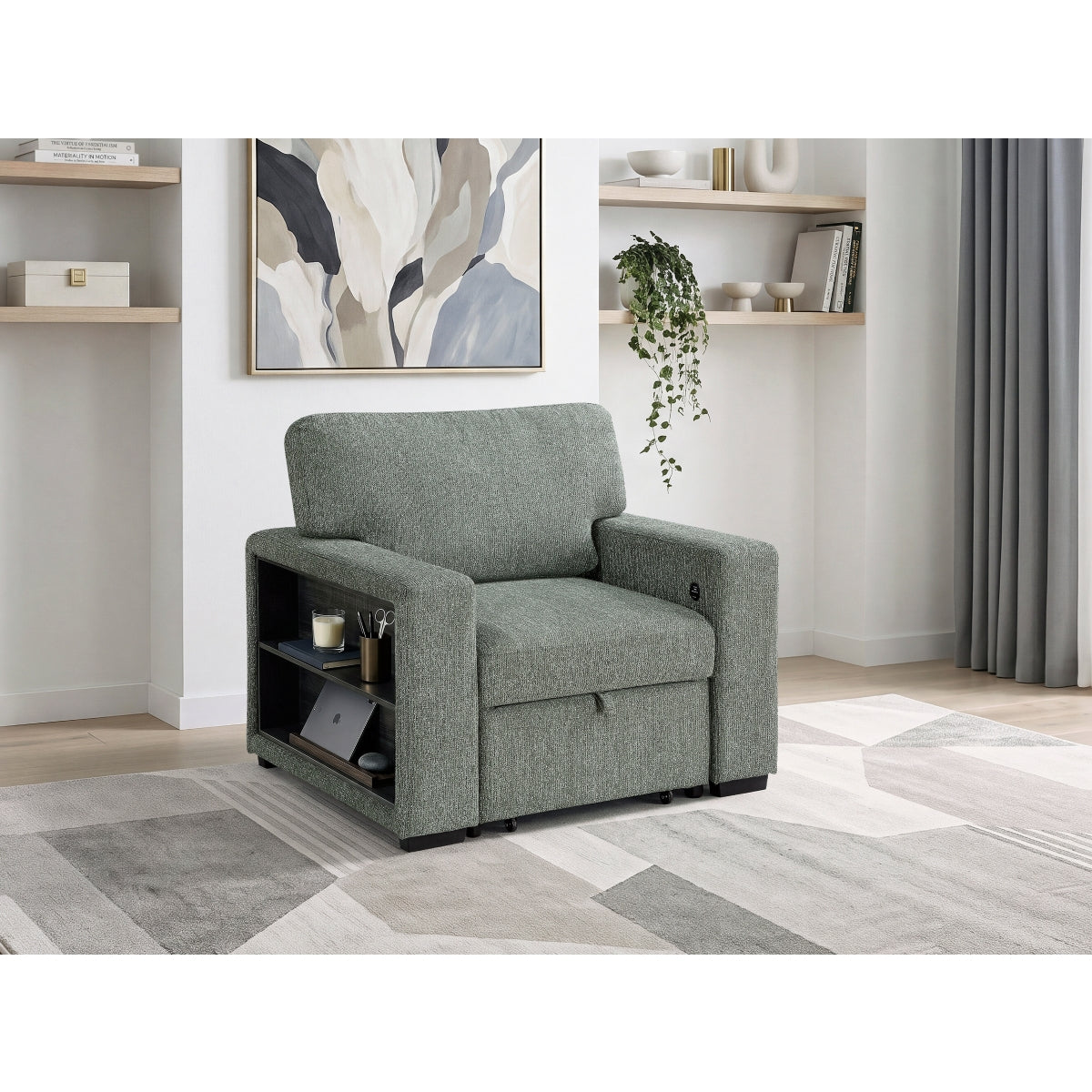 Alcove Chair with Pull-out Ottoman, Arms with Shelves and Charging Ports
