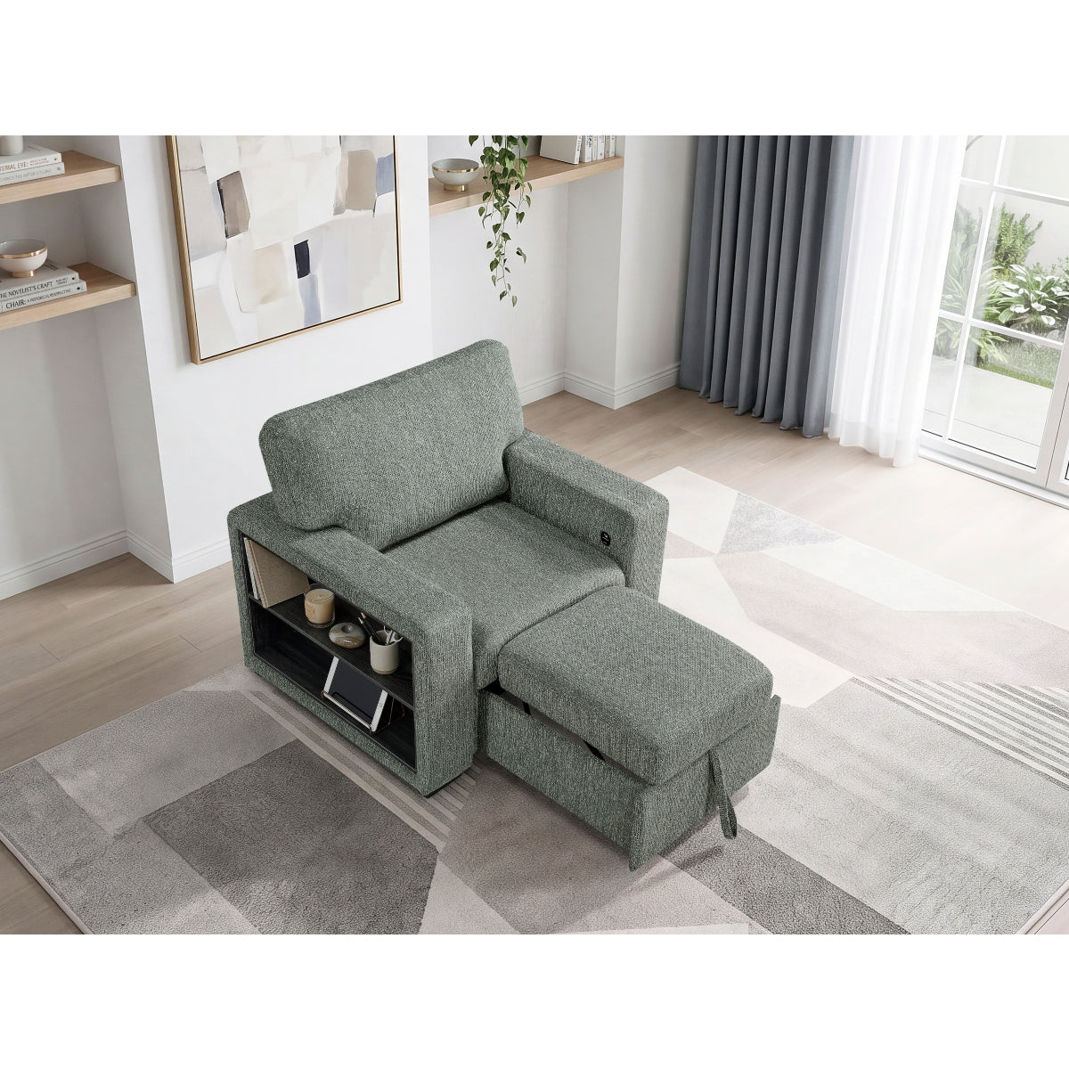 Alcove Chair with Pull-out Ottoman, Arms with Shelves and Charging Ports