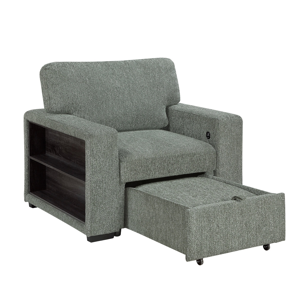 Alcove Chair with Pull-out Ottoman, Arms with Shelves and Charging Ports