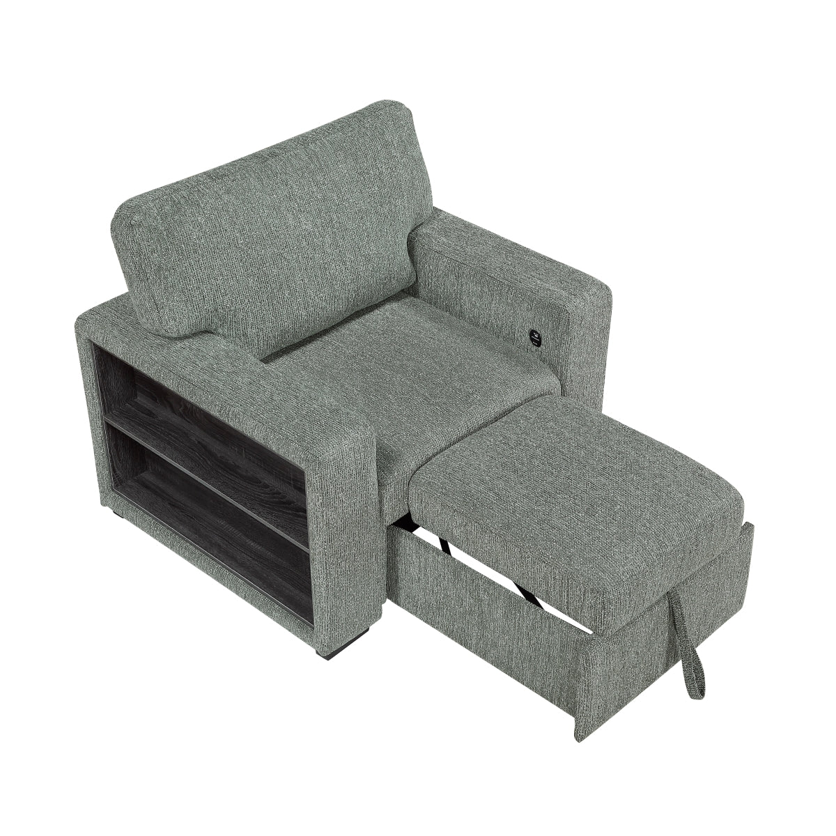 Alcove Chair with Pull-out Ottoman, Arms with Shelves and Charging Ports