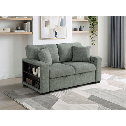 Alcove Love Seat with Pull-out Bed, Arms with Shelves and Charging Ports