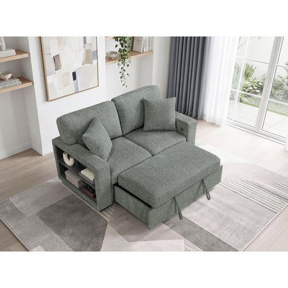 Alcove Love Seat with Pull-out Bed, Arms with Shelves and Charging Ports