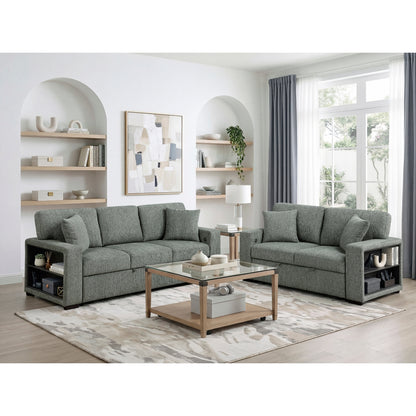 Alcove Love Seat with Pull-out Bed, Arms with Shelves and Charging Ports
