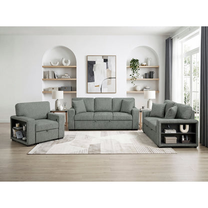 Alcove Love Seat with Pull-out Bed, Arms with Shelves and Charging Ports