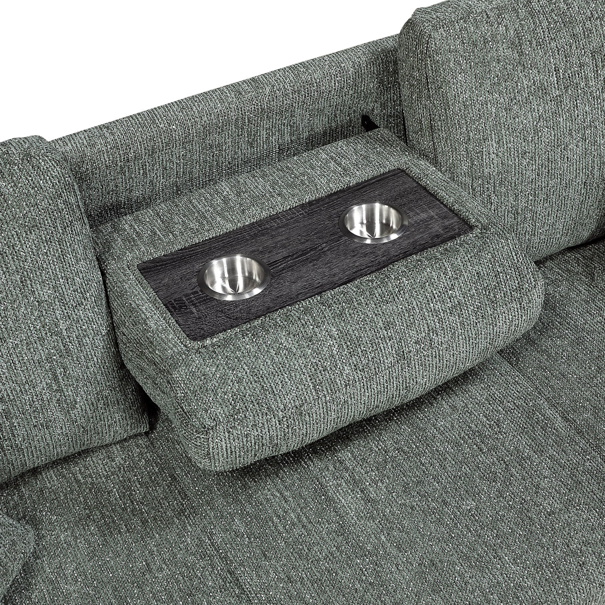 Alcove Sofa with Pull-out Bed, Center Drop-down Cup Holders, Arms with Shelves and Charging Ports