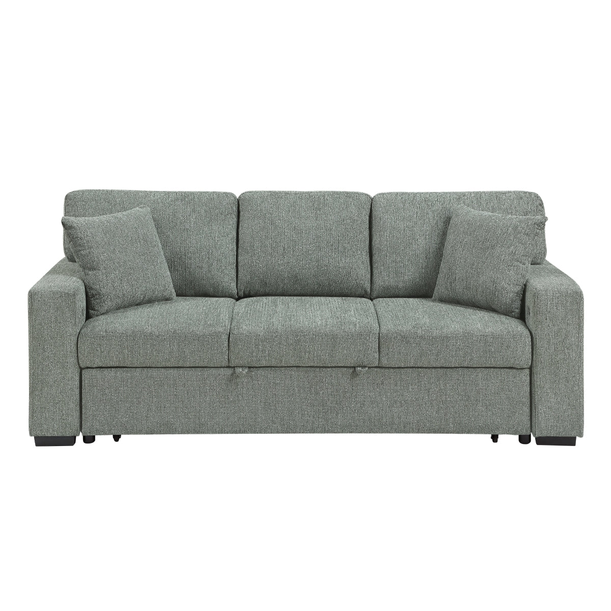 Alcove Sofa with Pull-out Bed, Center Drop-down Cup Holders, Arms with Shelves and Charging Ports
