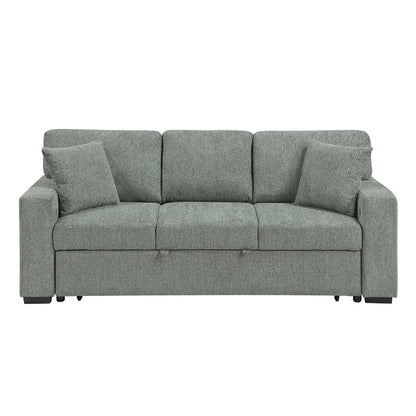 Alcove Sofa with Pull-out Bed, Center Drop-down Cup Holders, Arms with Shelves and Charging Ports
