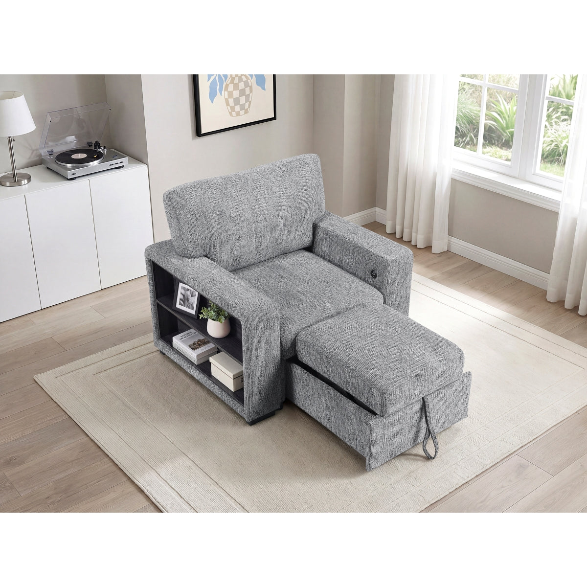 Alcove Chair with Pull-out Ottoman, Arms with Shelves and Charging Ports