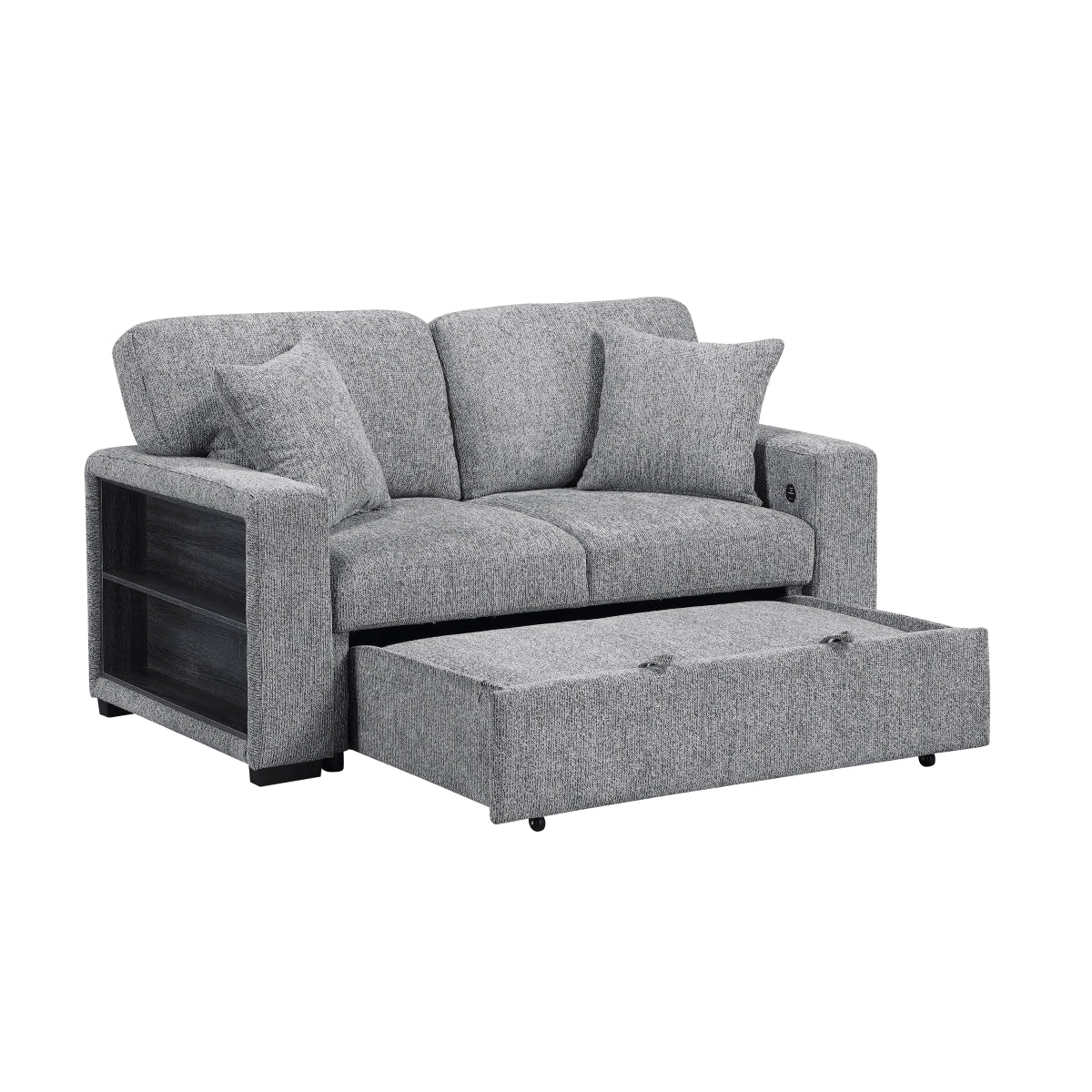 Alcove Love Seat with Pull-out Bed, Arms with Shelves and Charging Ports