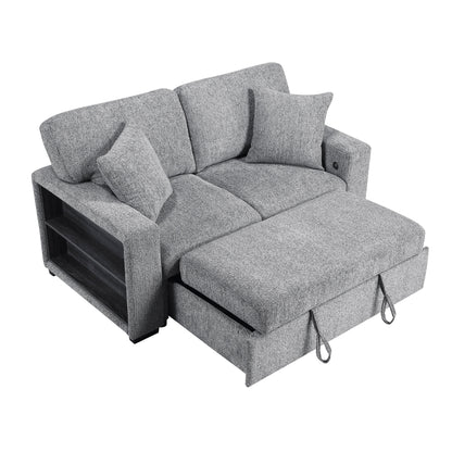 Alcove Love Seat with Pull-out Bed, Arms with Shelves and Charging Ports