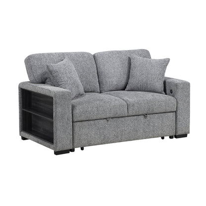Alcove Love Seat with Pull-out Bed, Arms with Shelves and Charging Ports