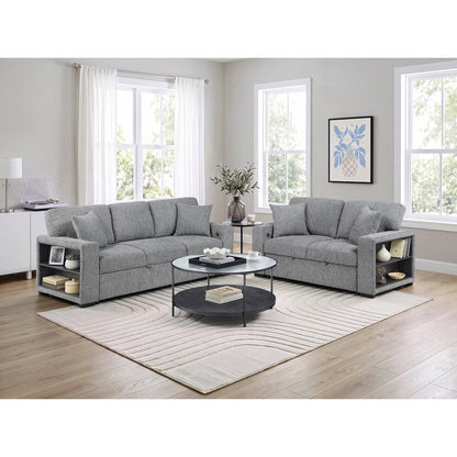 Alcove Love Seat with Pull-out Bed, Arms with Shelves and Charging Ports