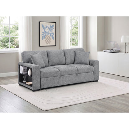 Alcove Sofa with Pull-out Bed, Center Drop-down Cup Holders, Arms with Shelves and Charging Ports