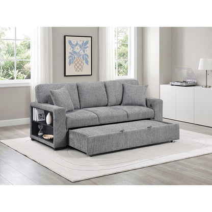 Alcove Sofa with Pull-out Bed, Center Drop-down Cup Holders, Arms with Shelves and Charging Ports