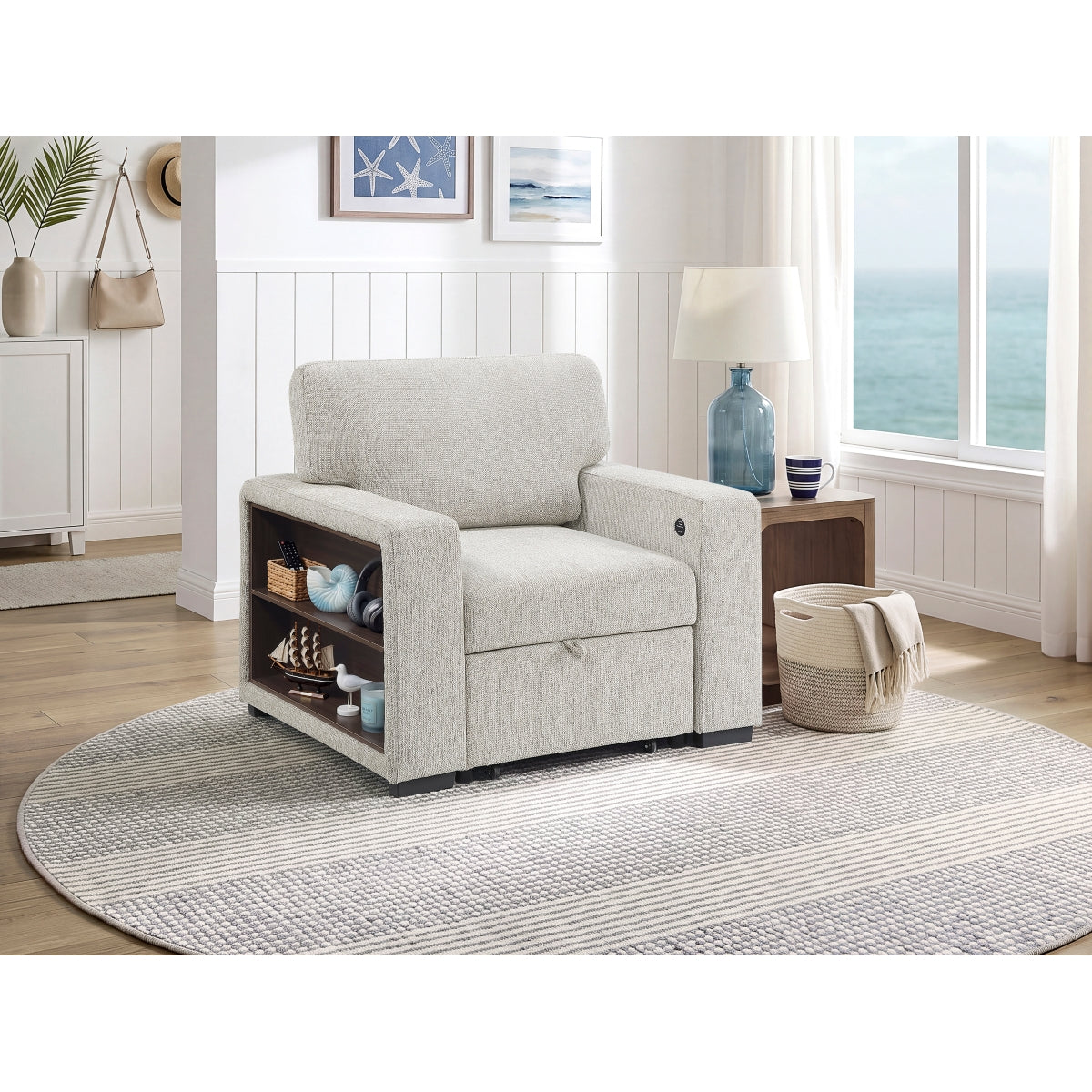 Alcove Chair with Pull-out Ottoman, Arms with Shelves and Charging Ports