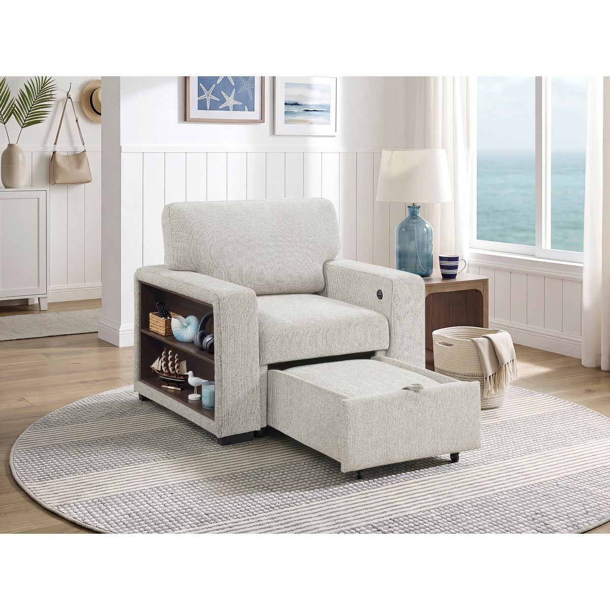 Alcove Chair with Pull-out Ottoman, Arms with Shelves and Charging Ports