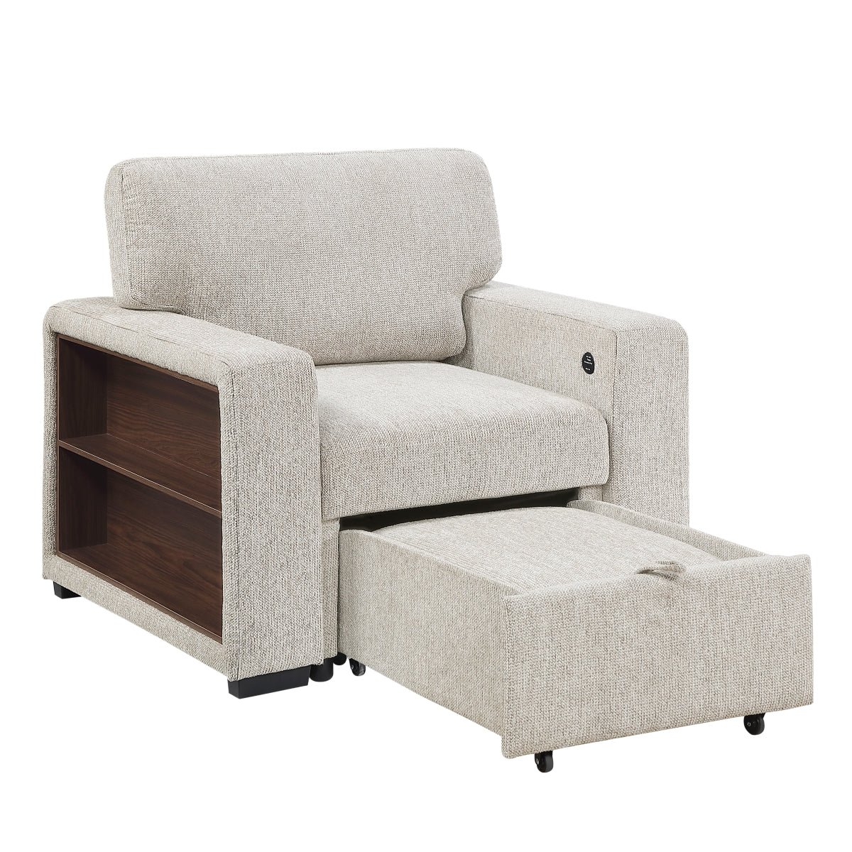 Alcove Chair with Pull-out Ottoman, Arms with Shelves and Charging Ports