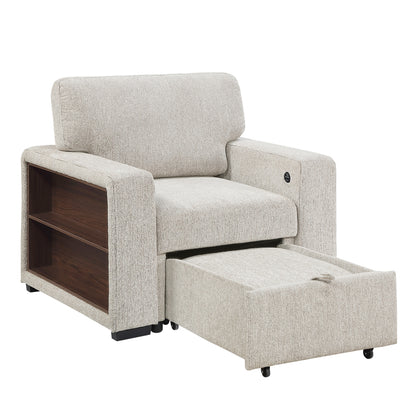 Alcove Chair with Pull-out Ottoman, Arms with Shelves and Charging Ports