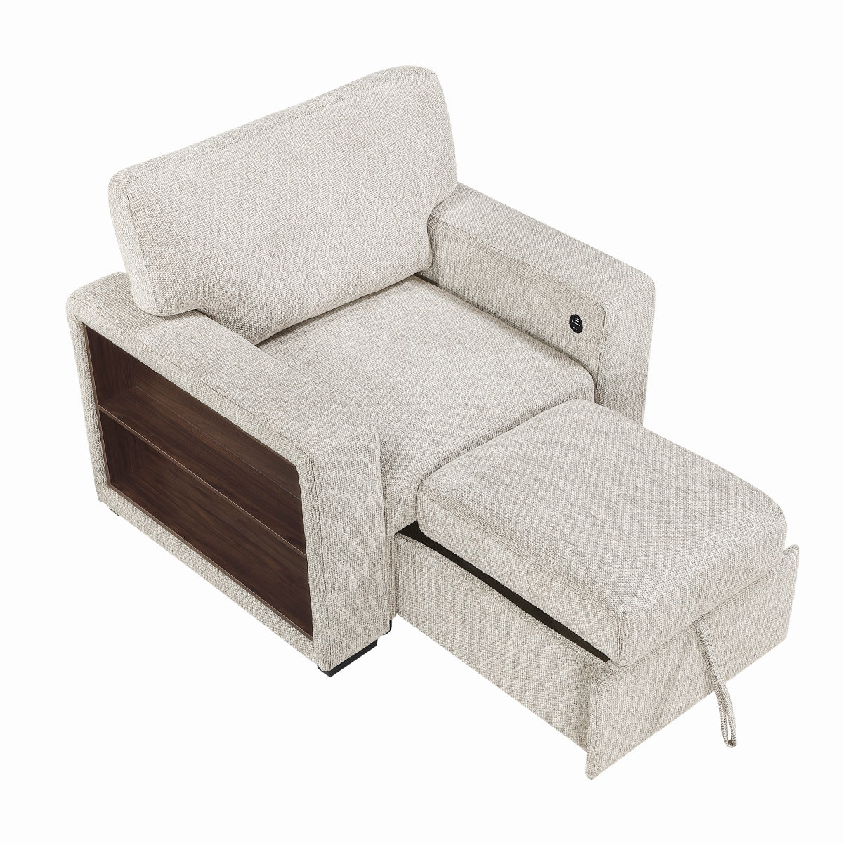 Alcove Chair with Pull-out Ottoman, Arms with Shelves and Charging Ports