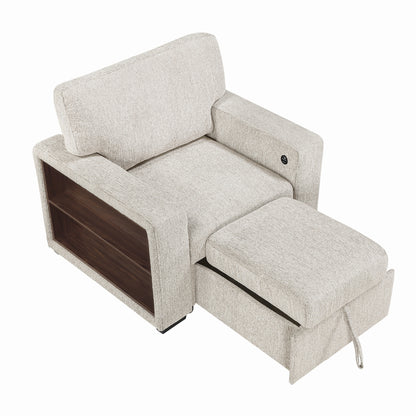Alcove Chair with Pull-out Ottoman, Arms with Shelves and Charging Ports