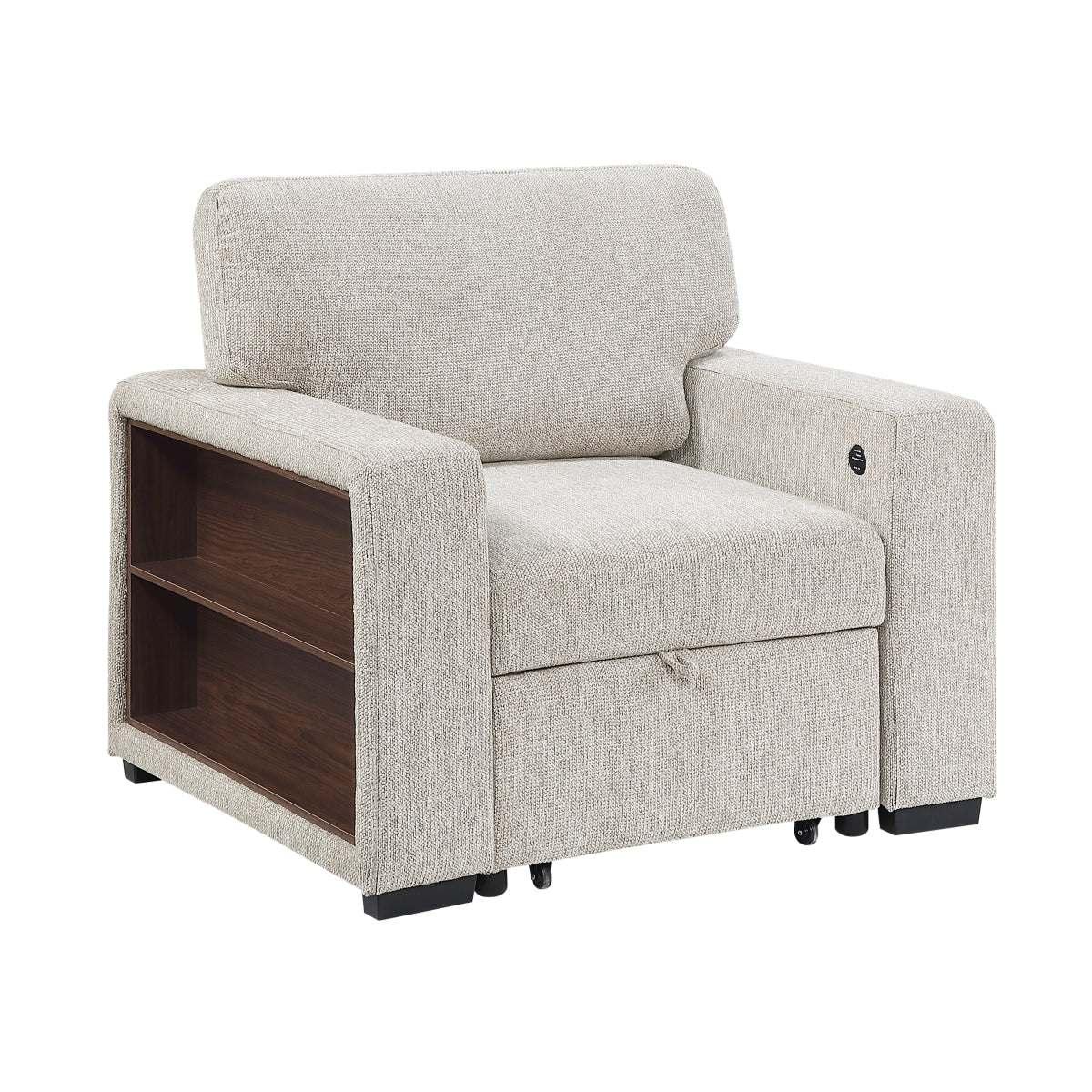 Alcove Chair with Pull-out Ottoman, Arms with Shelves and Charging Ports