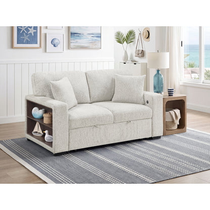 Alcove Love Seat with Pull-out Bed, Arms with Shelves and Charging Ports