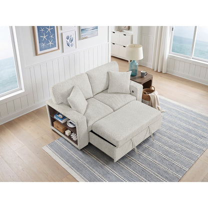 Alcove Love Seat with Pull-out Bed, Arms with Shelves and Charging Ports