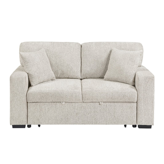 Alcove Love Seat with Pull-out Bed, Arms with Shelves and Charging Ports