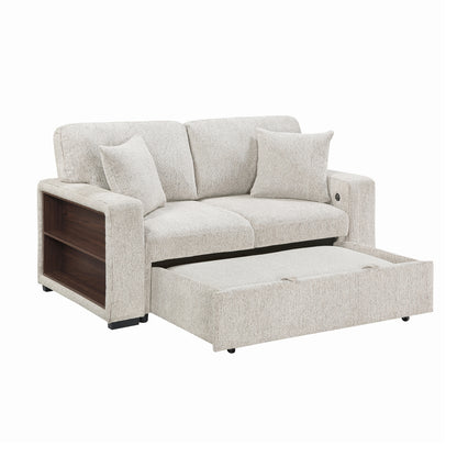 Alcove Love Seat with Pull-out Bed, Arms with Shelves and Charging Ports