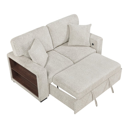 Alcove Love Seat with Pull-out Bed, Arms with Shelves and Charging Ports