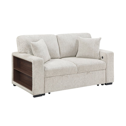 Alcove Love Seat with Pull-out Bed, Arms with Shelves and Charging Ports