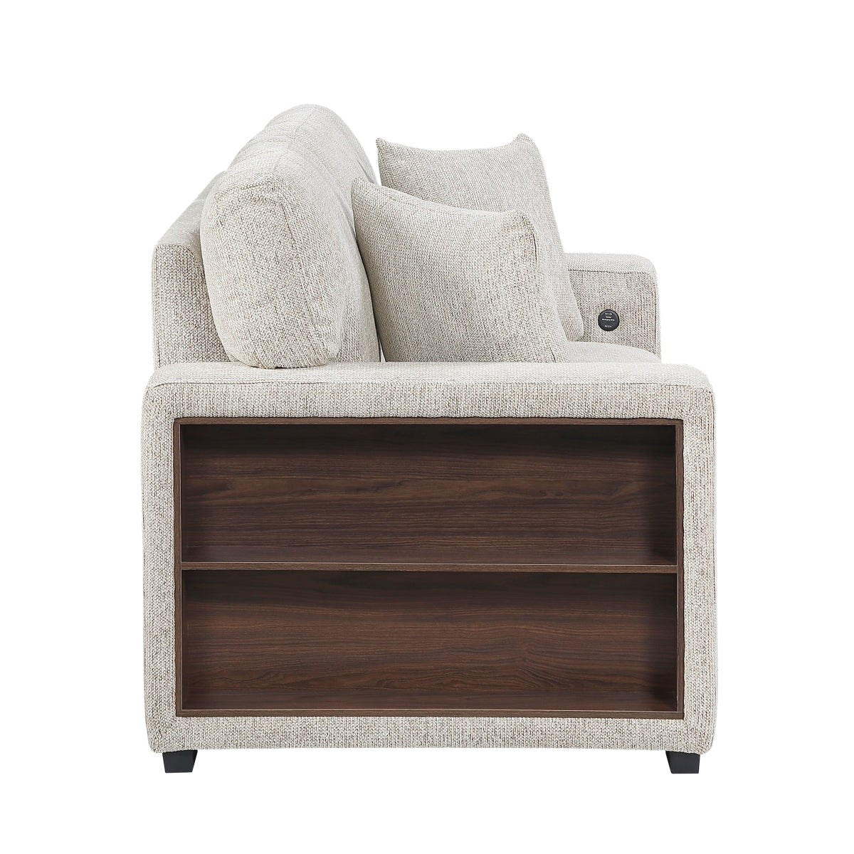 Alcove Love Seat with Pull-out Bed, Arms with Shelves and Charging Ports