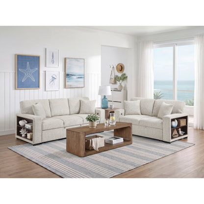 Alcove Love Seat with Pull-out Bed, Arms with Shelves and Charging Ports
