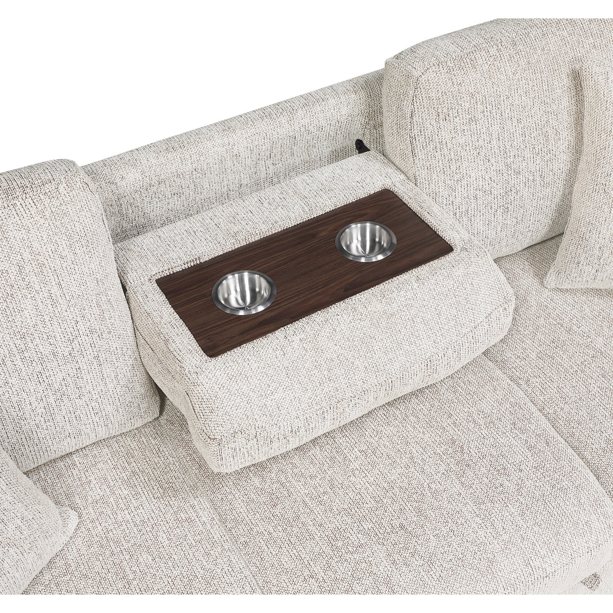 Alcove Sofa with Pull-out Bed, Center Drop-down Cup Holders, Arms with Shelves and Charging Ports