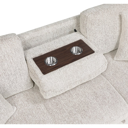 Alcove Sofa with Pull-out Bed, Center Drop-down Cup Holders, Arms with Shelves and Charging Ports