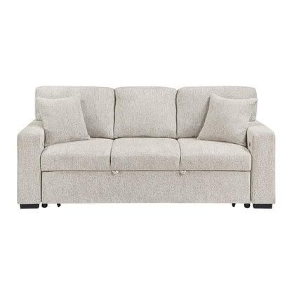 Alcove Sofa with Pull-out Bed, Center Drop-down Cup Holders, Arms with Shelves and Charging Ports