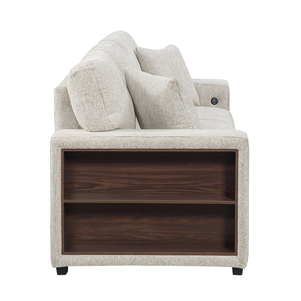 Alcove Sofa with Pull-out Bed, Center Drop-down Cup Holders, Arms with Shelves and Charging Ports