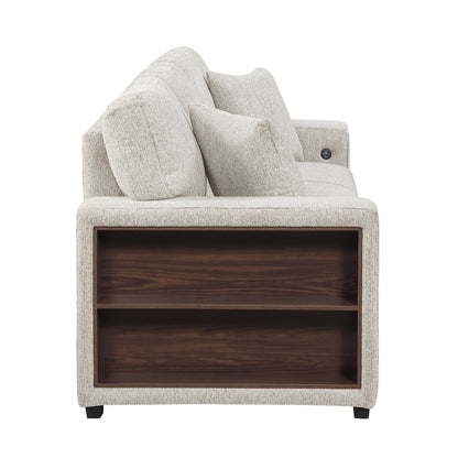 Alcove Sofa with Pull-out Bed, Center Drop-down Cup Holders, Arms with Shelves and Charging Ports