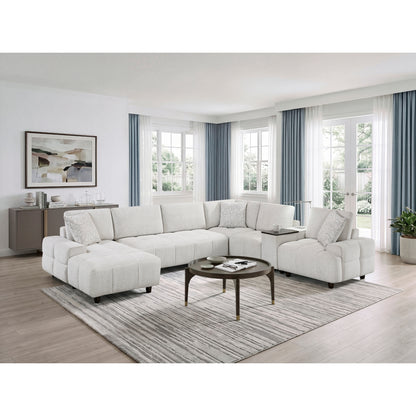 Tessella 6-Piece Modular Sectional with Left Chaise, Console with Hidden Storage, Wireless Speakers, Wireless Chargers, Swivel Table Top, Reading Lights and Charging Ports