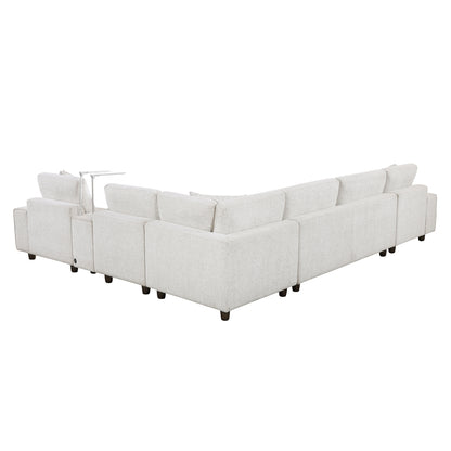 Tessella 6-Piece Modular Sectional with Left Chaise, Console with Hidden Storage, Wireless Speakers, Wireless Chargers, Swivel Table Top, Reading Lights and Charging Ports