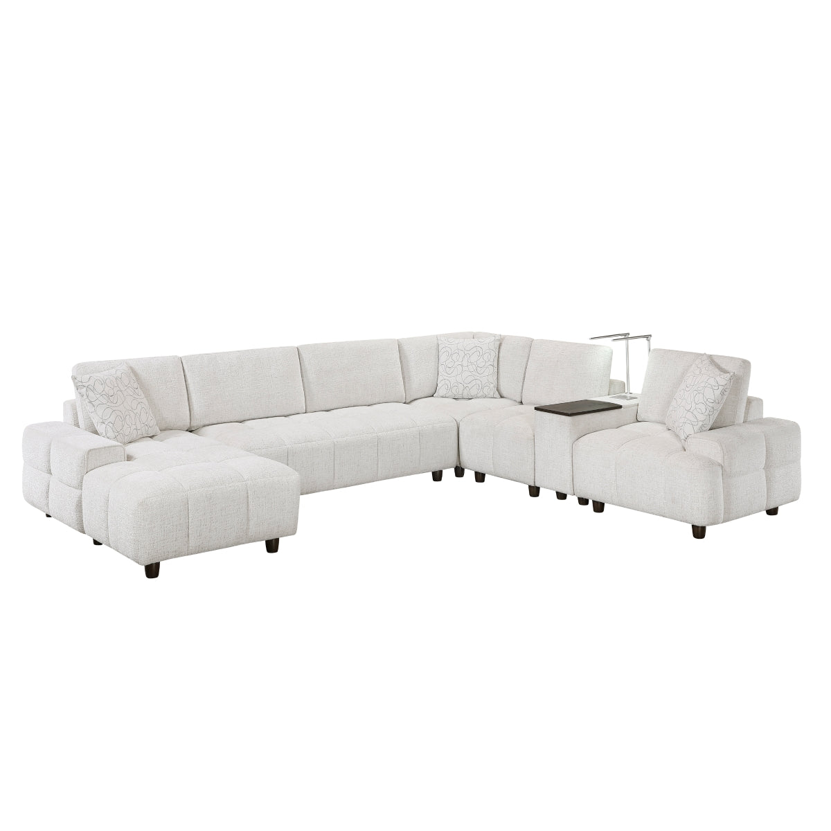 Tessella 6-Piece Modular Sectional with Left Chaise, Console with Hidden Storage, Wireless Speakers, Wireless Chargers, Swivel Table Top, Reading Lights and Charging Ports
