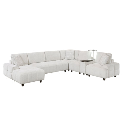 Tessella 6-Piece Modular Sectional with Left Chaise, Console with Hidden Storage, Wireless Speakers, Wireless Chargers, Swivel Table Top, Reading Lights and Charging Ports